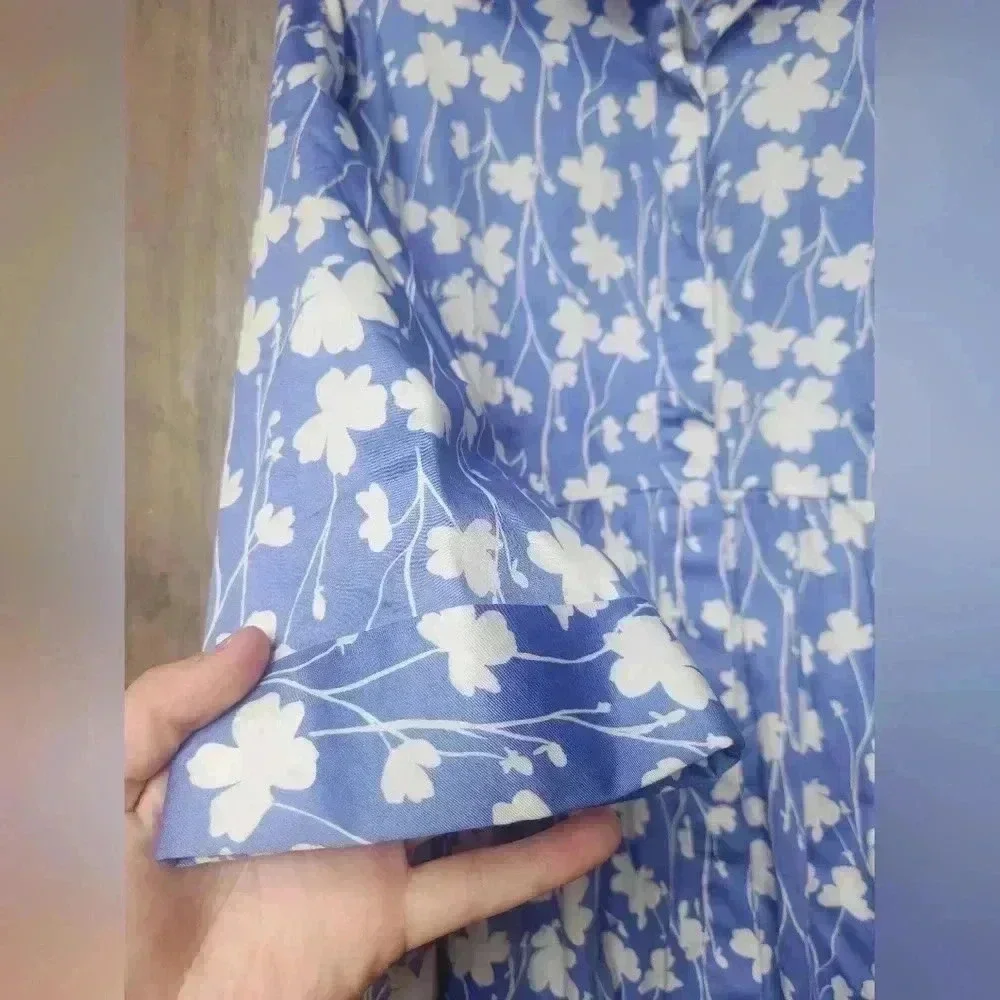 UNTUCKit Stretch Cotton Demi Shirt Dress Blue White Floral Size XS Women's - Picture 7 of 11